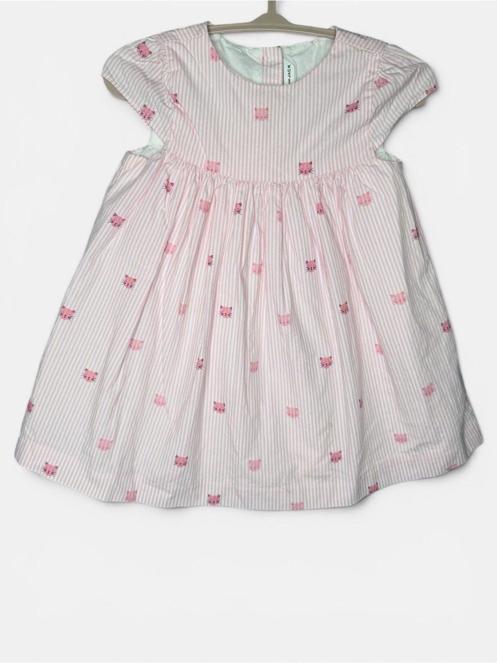 Janie and Jack Pink Striped Cat Print Cotton Dress Lined | 6-12 Months